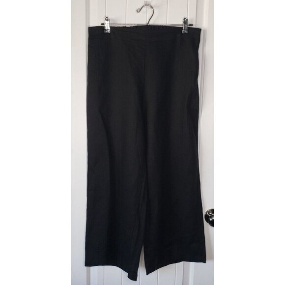 Talbots 100% Linen Wide Leg Pant Womens Large Black Lightweight Side Zip Trouser - Picture 3 of 12